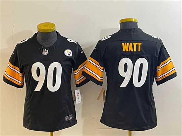 Women%27s Pittsburgh Steelers #90 T. J. Watt Black 2023 F.U.S.E. Stitched Jerseys